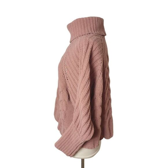 Moon & Madison Chunky Knit Sweater S Pink Turtleneck Oversized Short Coquette - Picture 4 of 5